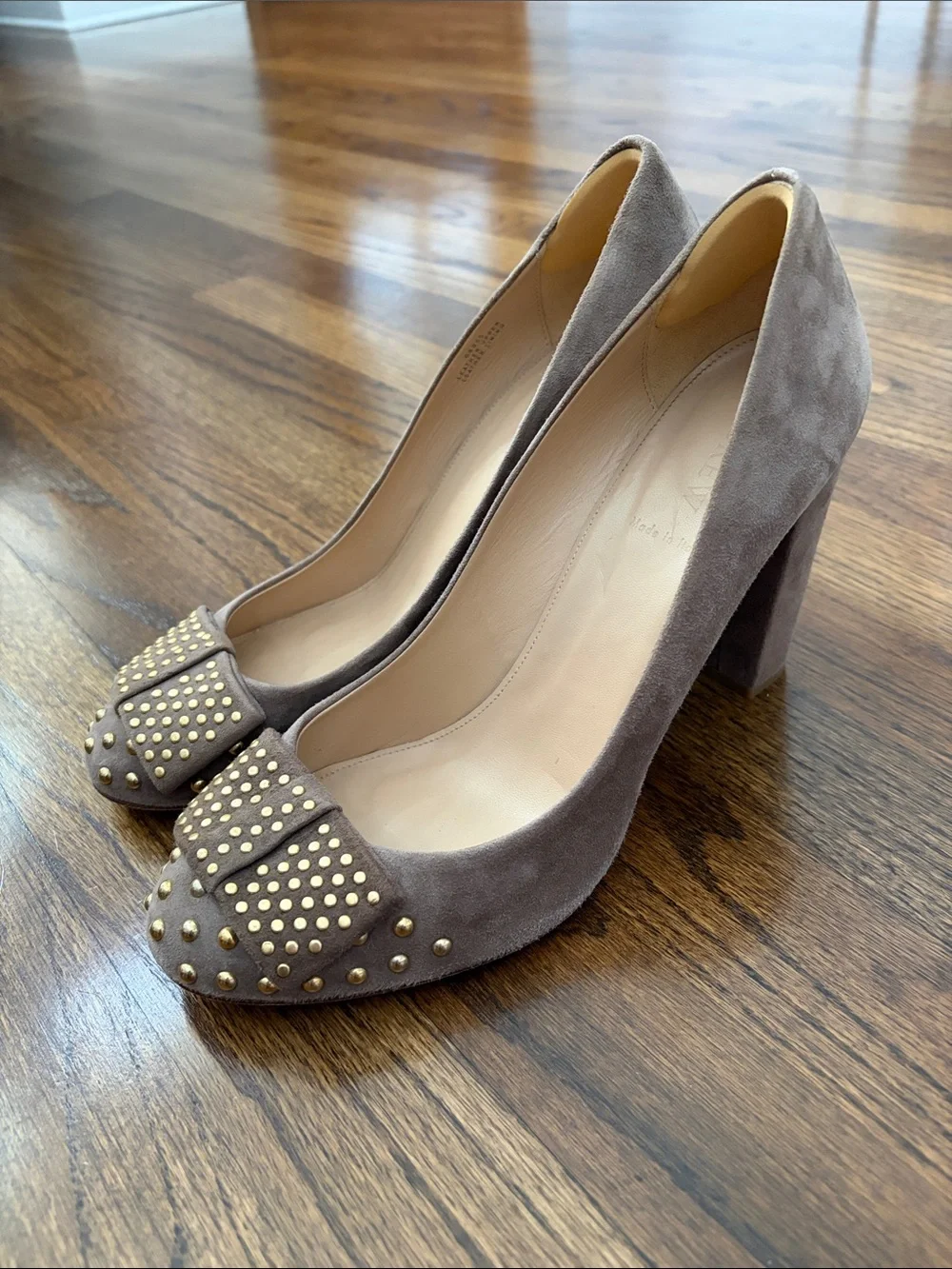 J. Crew Taupe Suede Studded Round Toe High Heel Pumps